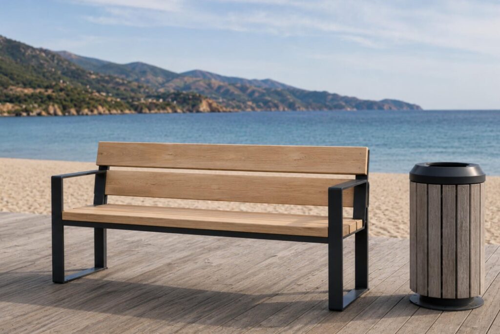 aménagement des plages avec du mobilier urbain